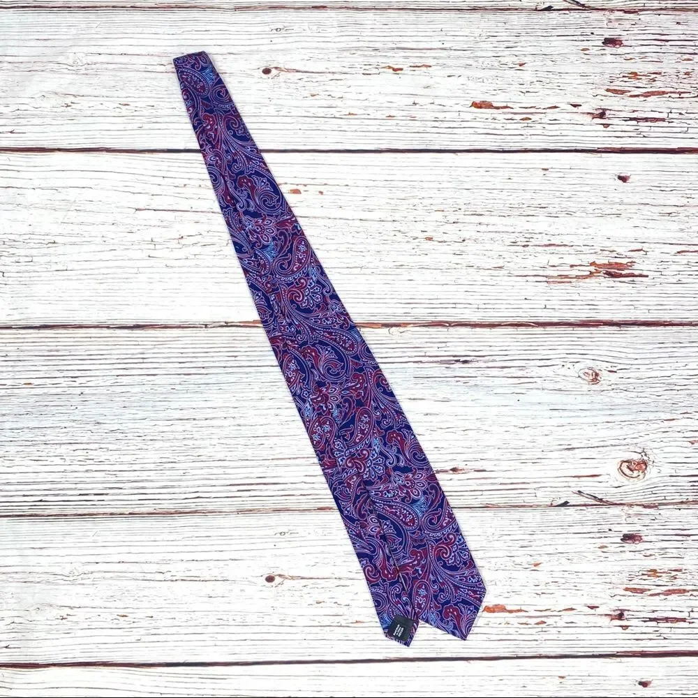 ‎Paisley Print Silk Tie Blue Red